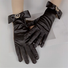 Women's Vintage Rhinestone Bow Satin Gloves for Cold Weather, Wedding & Dress – Fingerless & Work Compatible