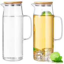 2pcs 50oz Glass Pitchers with Lids & Handles, Heat-Resistant Borosilicate, for Cold/Hot Water, Iced Tea, Coffee, Juice, Milk