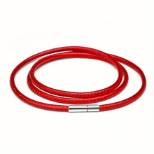 3mm Wax Cord Choker Necklace Stainless Steel Clasp Thin 16"-30" Mens Necklace,Red-24inch