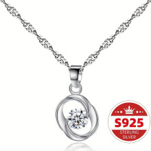 Colier elegant cu pandantiv floral pentru claviculă din argint S925, pentru femei, perfect pentru petreceri și evenimente, 【argintiu】