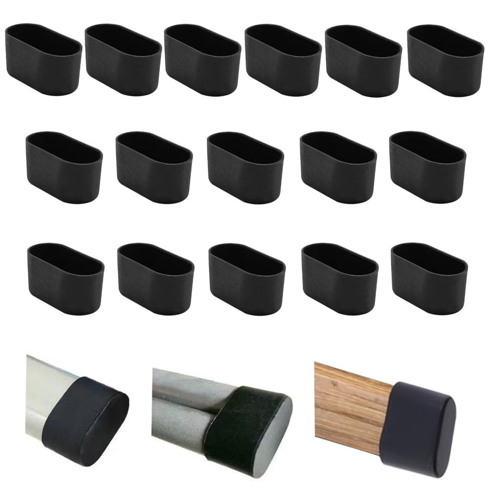 16Pcs Oval 15X30mm Black Silicone Chair Leg Caps, Floor Protectors Compatible With Hardwood Floors To Prevent Scratches & Noise 9448483359269
