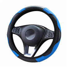 Fiber Leather Car Steering Wheel Cover,Round D Type Universal 15 inch Breathable Anti Slip Auto Steering Wheel Covers for Car Truck SUV(Blue)