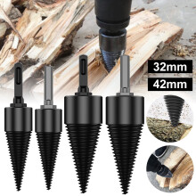 Removable Firewood Log Splitter, 32/42mm Splitting Cone Bit with Square & Hex Handles, High-Carbon Steel – Compatible with Household Electric Drills