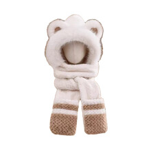 Xinwanna 3 in 1 Hat Scarf Gloves Set Bear Ear Decor Thickened Plush Winter Hat Matching Scarf Gloves Function Cold Weather Outfit (White)