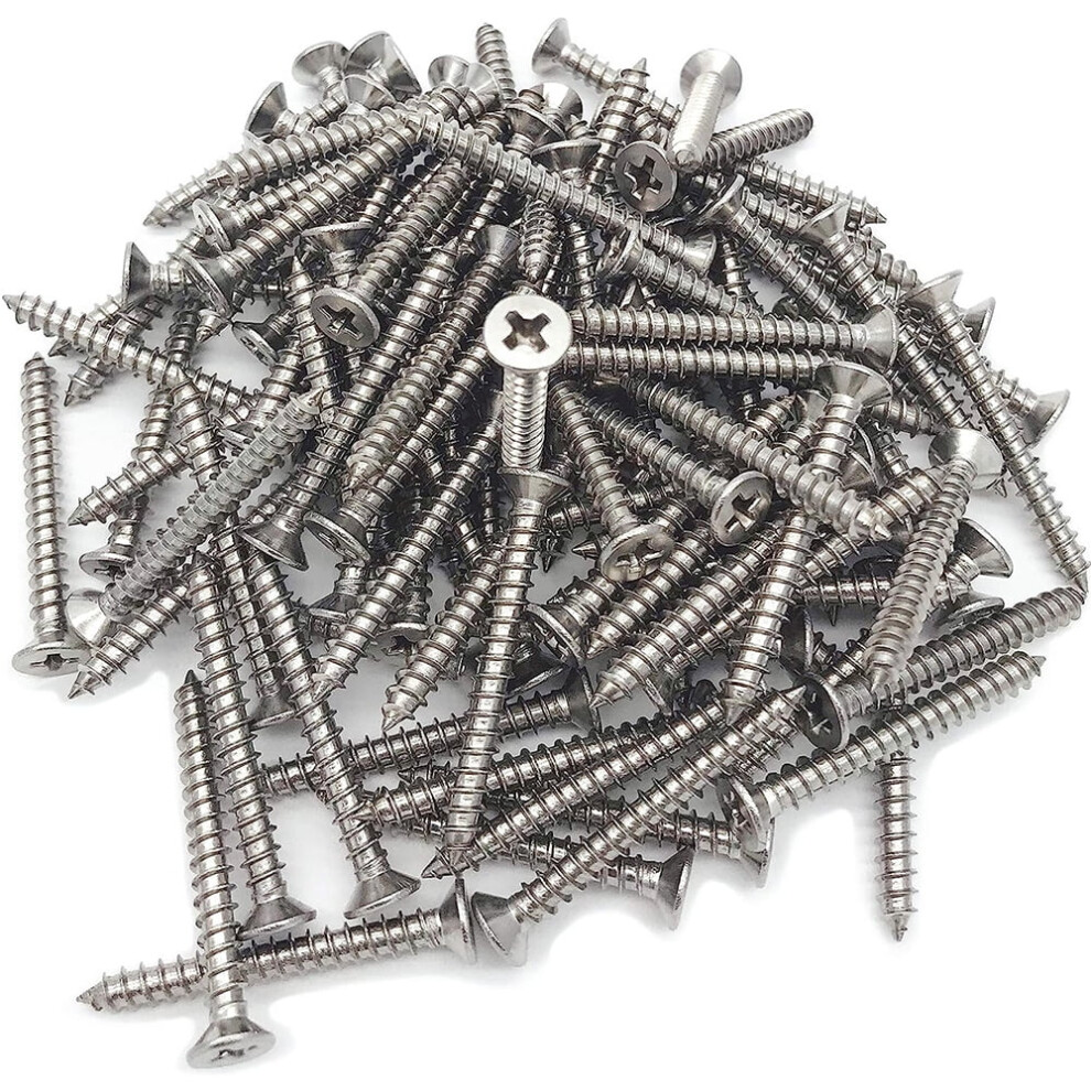 25Pcs M4x35mm Phillips Flat Head Self Tapping Screws, 304 Stainless Steel, Coarse Thread, Compatible With Sharp Point 9448483358927