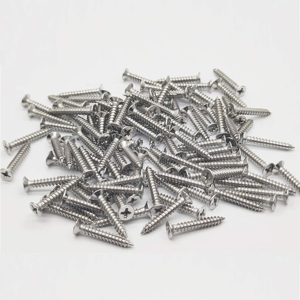 25Pcs M4x25mm Phillips Flat Head Self Tapping Screws, 304 Stainless Steel, Coarse Thread, Compatible With Sharp Point 9448483358620