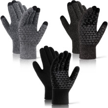 3 Pairs Winter Gloves for Men & Women, Touchscreen-Compatible, Anti-Slip Driving Gloves with Warm Knit Lining