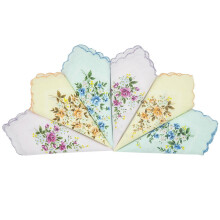 st vintage blommiga näsdukar, damnäsdukar i bomull, blombroderad design för damer, runda färger (28x28 cm)