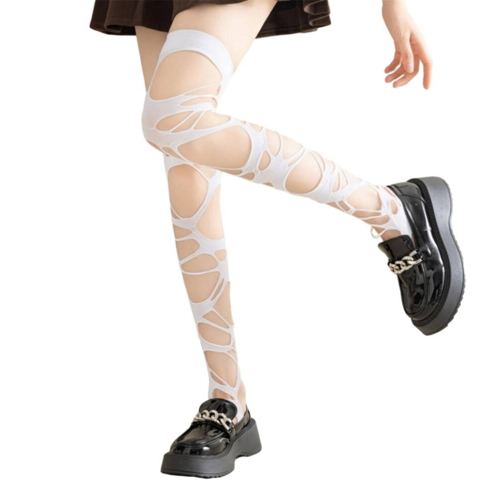 Women Fishnet Stockings Tattered Thigh High Socks Mesh Net Over the Knee Socks