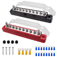 (Red+Black) Power Distribution Terminal Block with Cover with M6 Terminal Studs,M4 Terminal Screws,150A Battery Bus Bar for Car/Boat/Marine