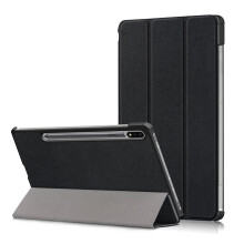 Slanke drievoudige standaardhoes van PU-leer voor Samsung Galaxy Tab S7FE SM-T730/T736B12.4", compatibel met Galaxy S7+ SM-T970, schokbestendig zwart