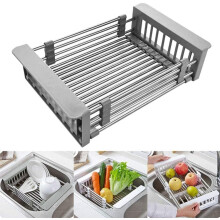 Extendable Stainless Steel Dish Drainer Rack & Utensil Holder for Sink or Counter