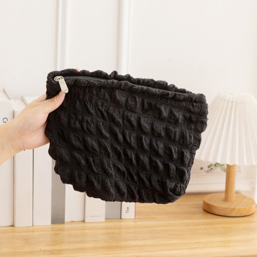 XiYing Knitted Cosmetic Bag with Zipper Closure, Striped Color-Block Pattern, Portable Makeup Pouch for Travel, 9.84X7.48X2.36 Inches, 1 Pouch