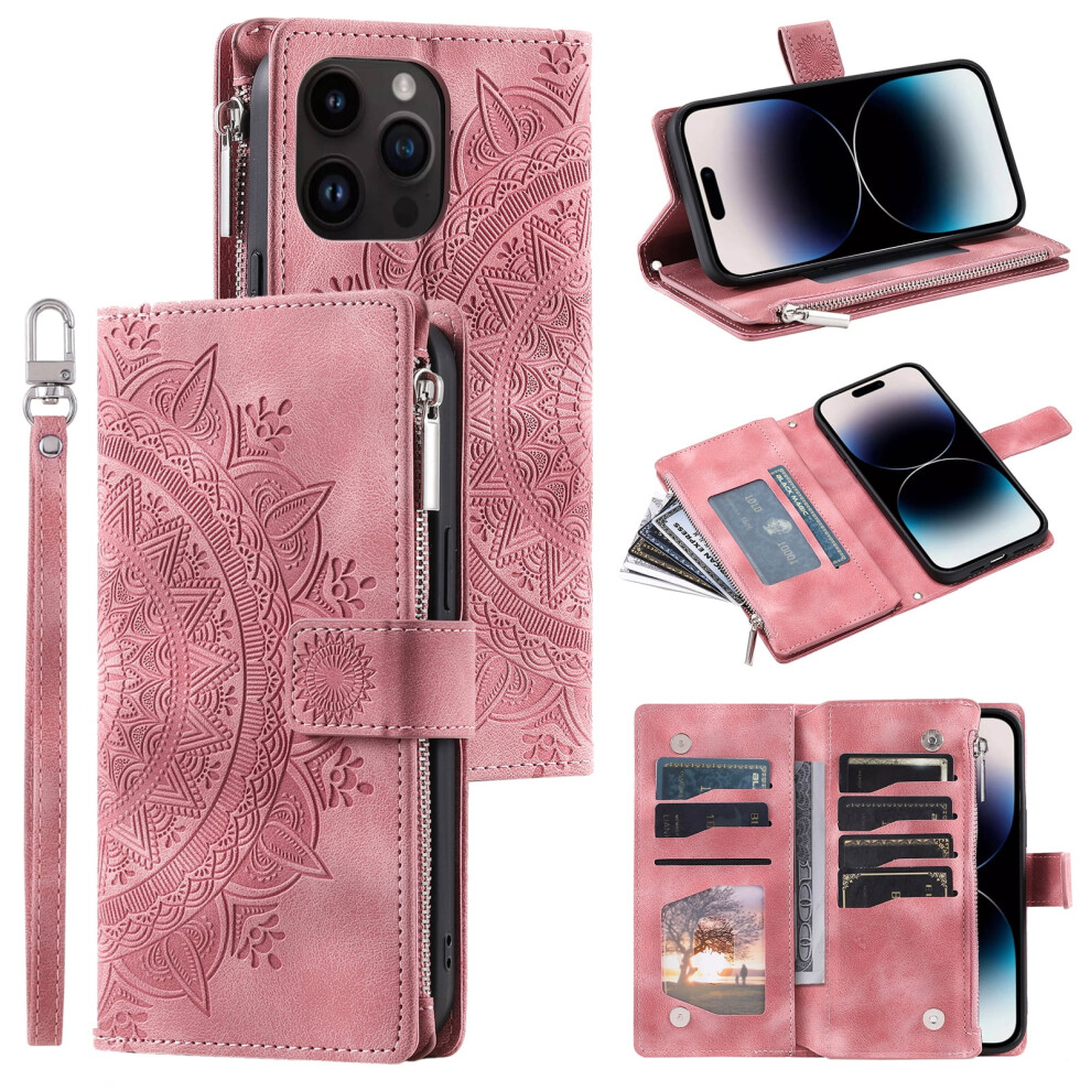 Wallet Case For Iphone Xr Â Embossed Floral, Magnetic Flip Stand, Shockproof, Crossbody Strap, Pink 9028731634753