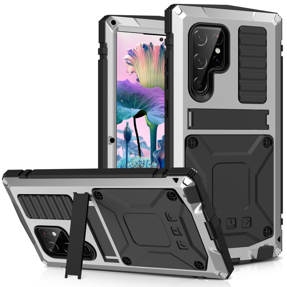Galaxy S23 Ultra Case Compatible With Samsung S23 Ultra 5G Â Rugged 360 Drop-Proof Stand Case With Built-In Screen Protector, Silver 9028731635569