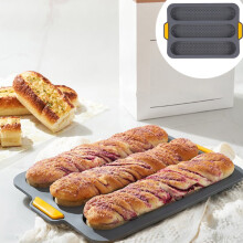 Extra Large Silicone 3- Non-Stick Baking Pan for Bread,Cake & Desserts 34.5x24cm Heat- Food Grade Silicone Gray Household Baking Tool