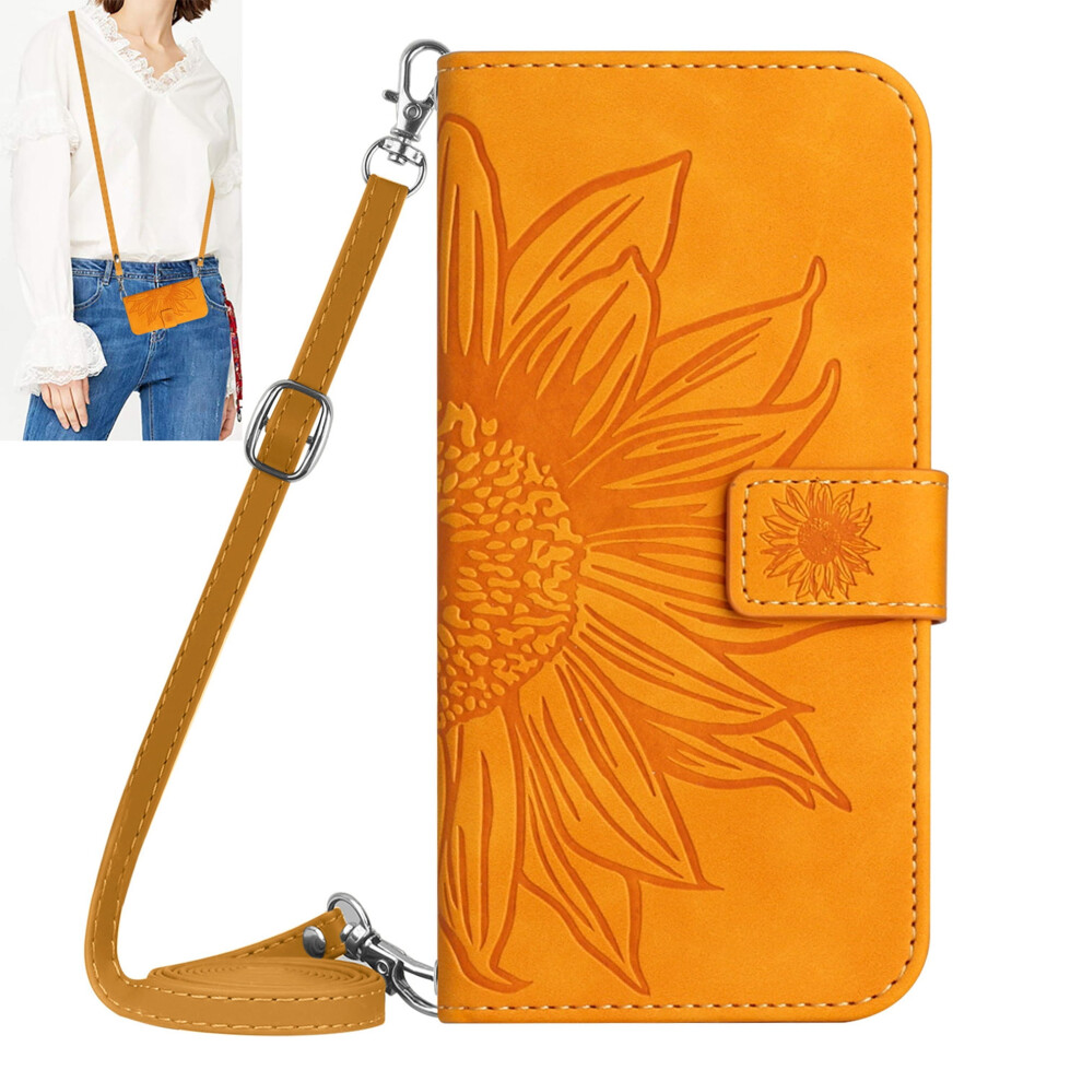 Compatible With Iphone 11 Case Â Embossed Flower Pu Leather Crossbody Wallet Case With Card Holder, Magnetic Flip Folio & Lanyard Yellow 9028731637051
