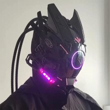 Mască Cyber Punk rotundă cu lampă, cască, mască cosplay pentru bărbați și femei, mască cool Techwear, accesoriu pentru costum de mască