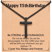 Men's Black Cross Necklace with Bible Verse Joshua 1:9 Birthday Gift for Son, Grandson, Nephew, or Friend