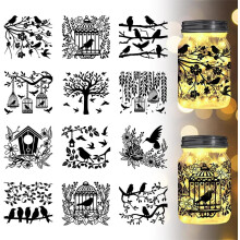 Bird Silhouette Jar Cutouts Lantern, Compatible with Birdcage & Window Lamp Clings, Glass Decals for Home Decor