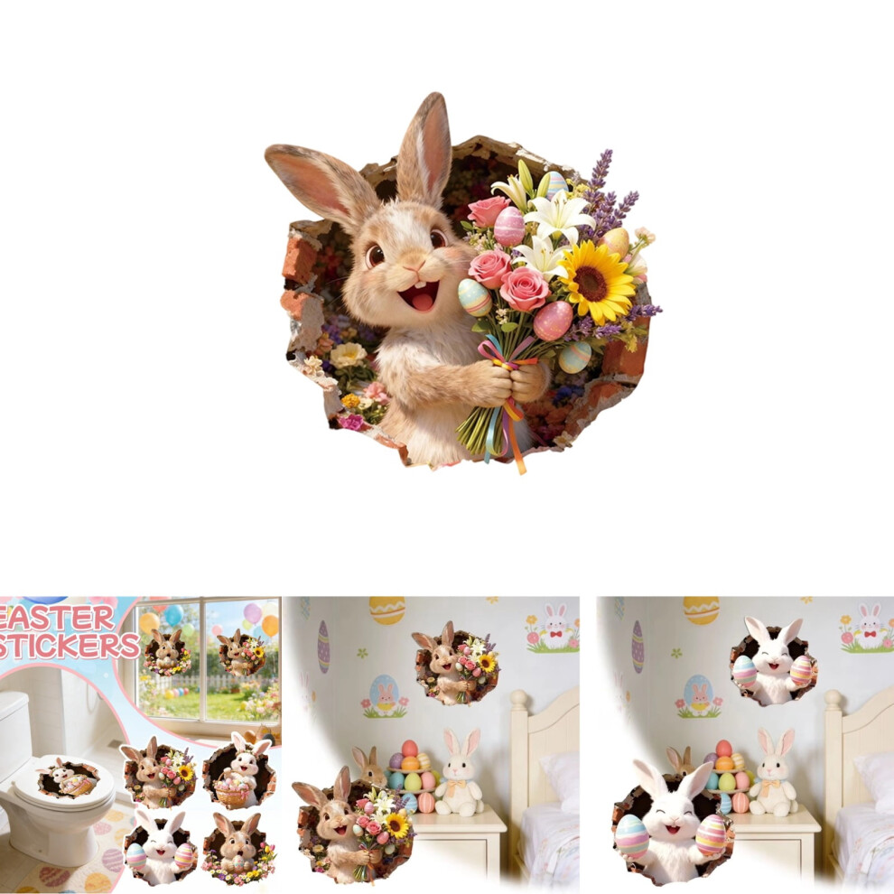 Easter Rabbit Wall Sticker, 3D Ripped Eggshell Design, Funny Bunny Decal For Kitchen/Fridge Â 1Pc, Compatible With Smooth Surfaces 9028731677378