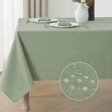 Linen Style Waterproof Tablecloth, Stainproof & Wrinkle-Free, Farmhouse Dining Cover for Parties/Weddings, 52x70", Green