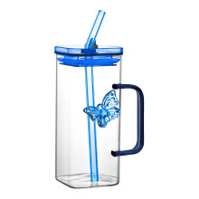 14oz Glass Drinking Glasses with Handle, Lid & Straw – Iced Coffee/Tea Cups, Bar Accessories, Gift Set