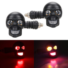 3-Pack Skull LED Turn Signals for Motorcycle – Amber DRL, Vibration-Resistant ABS, Waterproof, Compatible with Harley Cruiser Chopper