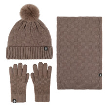 Winterliches Strickset für Paare: Mütze, Schal und Handschuhe, karierte, fleecegefütterte Mütze, passender Halswärmer und Fäustlinge