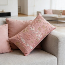 Spring Style Floral Embroidered Pillowcase Modern Minimalists Cottons And Linen Sofa Cushion Cover Fresh And Cute Pillowcase(F,Polyester)