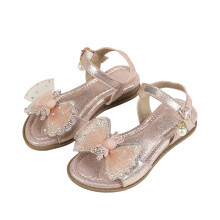 Sommersandaler for småjenter med strass og justerbar ankelstropp for avslappet bohemsk strandantrekk, rosa, 7-8 år