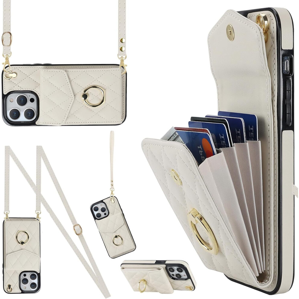 Leather Crossbody Wallet Phone Case Compatible With Iphone 13 Â Card Holder, 360 Ring Kickstand, Wrist Strap, Magnetic Flip Cover 9028731914084