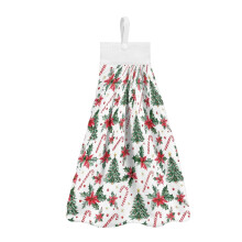 Conjunto de 2 toalhas de mão com estampa de poinsétia – Secagem rápida, com alças e botões para pendurar, ideais para cozinha/banheiro e