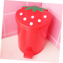 Vestitly Strawberry Trash Can, Red, 5.7x6.3", Large Capacity, Durable Plastic, Decorative & Convenient – Compatible with Home/Office