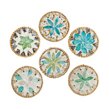 6 Pcs Rattan Colorful Shell Cup Mat Round Coaster Rattan Shell Anti Scald Pad Handmade Woven Coaster Set For Teapot
