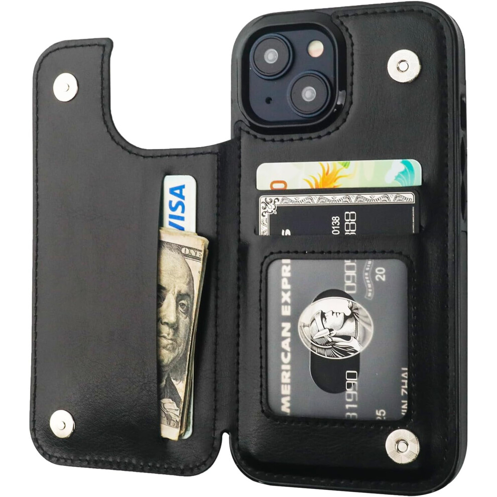 Compatible With Iphone 15 Wallet Case Â Pu Leather Kickstand, Card Slots, Double Magnetic Clasp, Shockproof, 6.1" (Black) Black 9028731960821