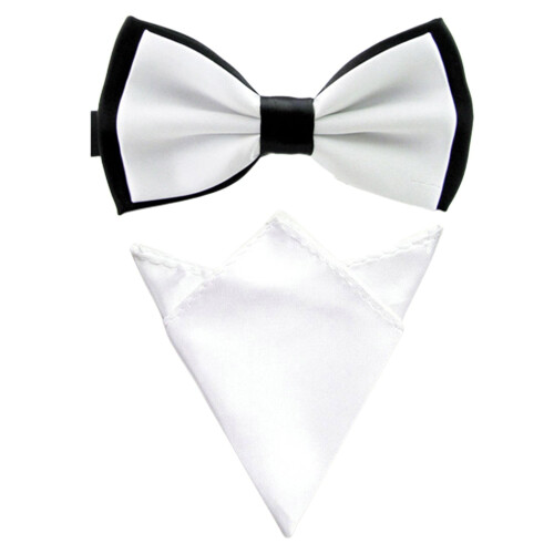 Szzoqdz Men Satin Solid Bowtie Handkerchief Pocket Square Set
