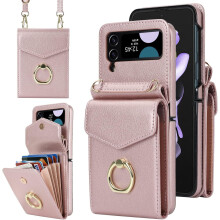 Wallet Phone Case for Samsung Galaxy Z Flip 4 5G (2022) – RFID Blocking, Ring Stand, Crossbody Strap, Card Holder, Leather-TPU