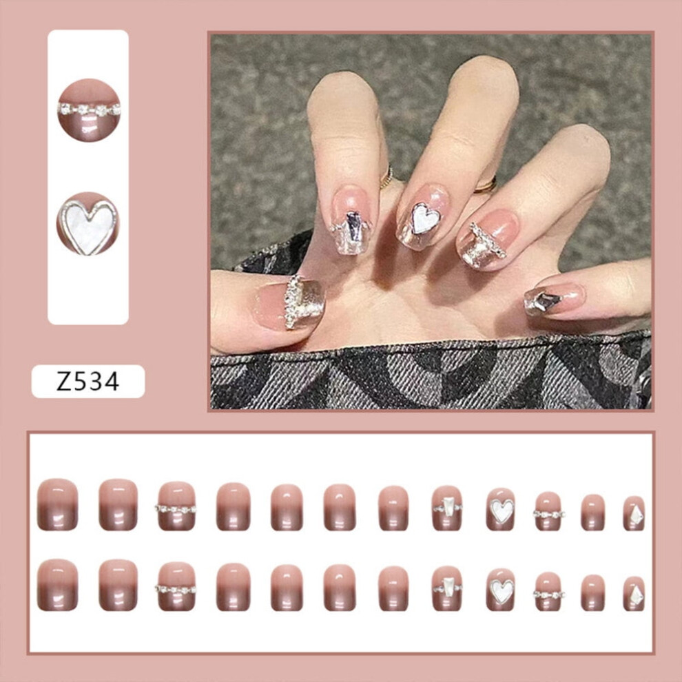 Shell Heart Decorations Fake Nails Short Round False Nail with Shell Decorations for Manicure Lover Daily Home DIY Glue Models