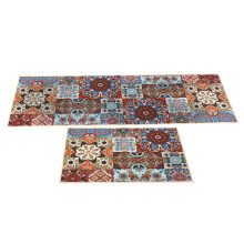 Boho Floral Kitchen Rug Set of 2, Non-Slip Rubber Backed, 15.75"x23.62" + 15.75"x47.24", for Home Decor