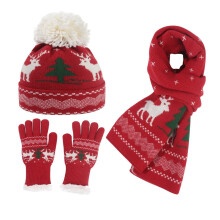 3 Pieces Christmas Hat Scarf Gloves Set.Winter women's Christmas knitted hats, gloves, scarves, three piece set, thick woolen hats