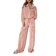 Podzimní outfit Dámské velurové tepláky Dvoudílné outfity pro ženy Dlouhý rukáv Zip Crop Top Kalhoty Set Tepláková souprava Vánoční