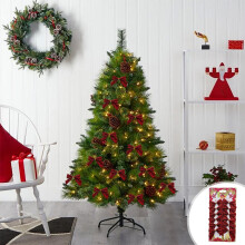 Pre-tied Christmas Bows 12 Pack - Red with Gold Accents, Fray-Proof Holiday Decor for Christmas Tree, Gift Wrapping & Party