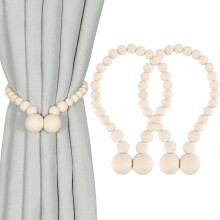 2-Pack Magnetic Wood Bead Curtain Tiebacks for Draperies – Boho, Farmhouse & Bedroom Decor