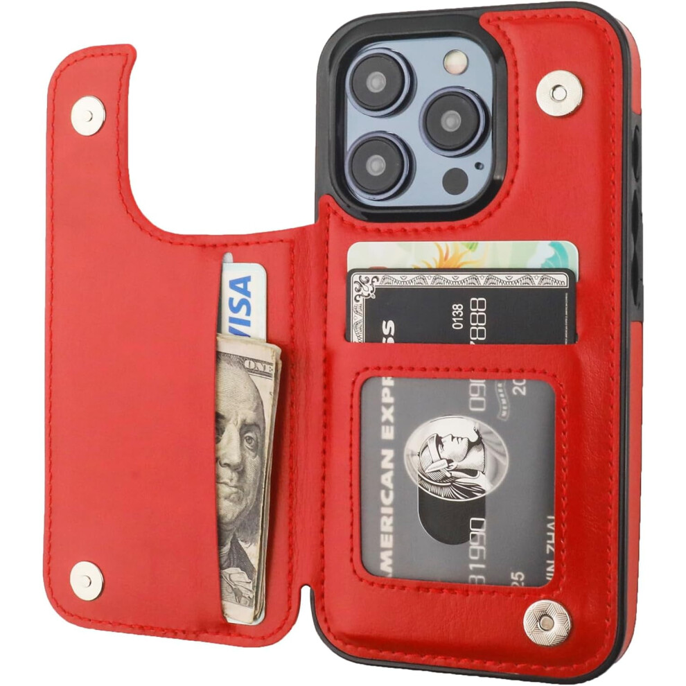 Iphone 15 Pro Wallet Case Â Pu Leather Kickstand, Dual Magnetic Clasp, Shockproof, Card Holder, 6.1" (Red), Compatible With Iphone 15 Pro Red 9028731963587