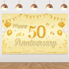 Lightweight Child Happy 50th Anniversary Backdrop Banner, Vinyl Gold