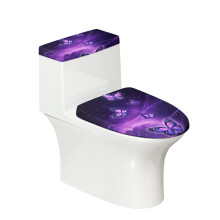 Paarse Galaxy vlinders modieuze toiletbrilhoes set, geschikt voor alle toiletvormen, polyester stof, verstelbaar, elastische rand U-vormig.