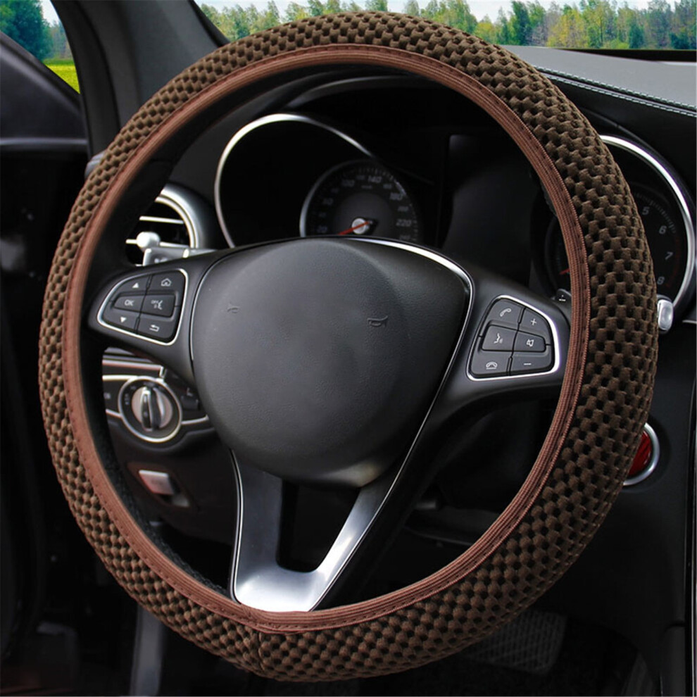 Elastic 15"X15" Breathable Ice-Silk Steering Wheel Cover, Compatible With Most Cars Â Brown 9479868957763