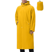 Giacca antipioggia da uomo SYMOID taglia 2XL, gialla, in nylon elasticizzato resistente all'acqua, con cappuccio, lunga e ripiegabile, con bottoni a