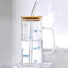 Copos de vidro de 385ml com tampas e canudos – Potes reutilizáveis de boca larga para smoothies, copos para chá de bolhas/café gelado, conjunto